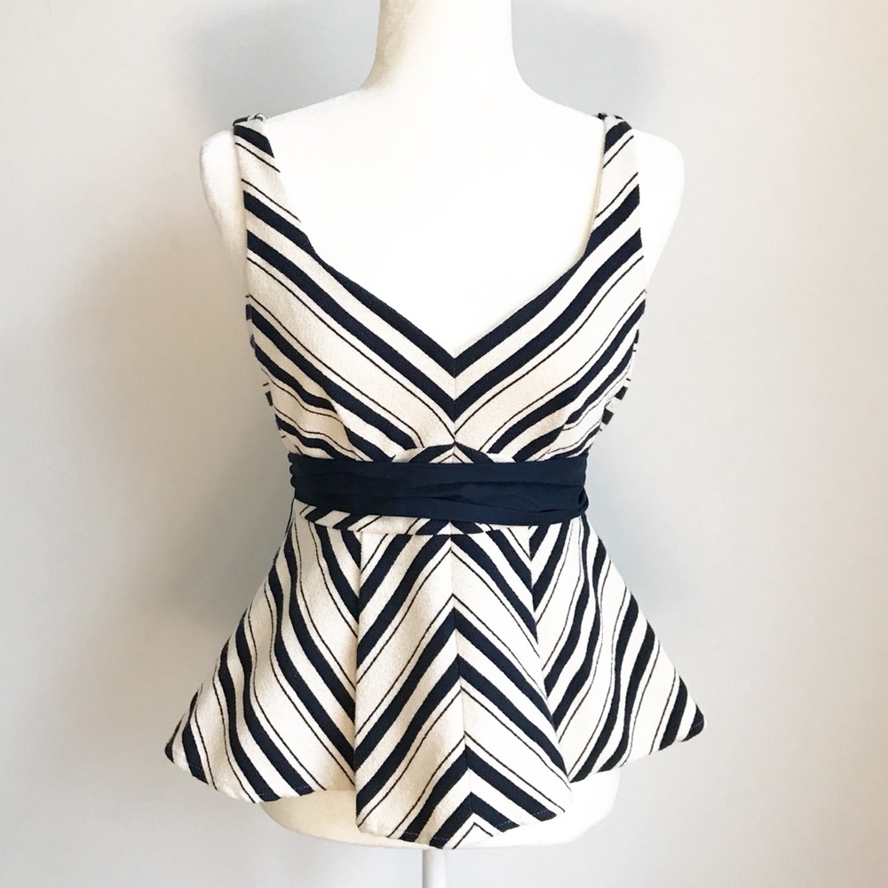 ANTHROPOLOGIE Maeve V Neck Stripe Peplum Dress Top